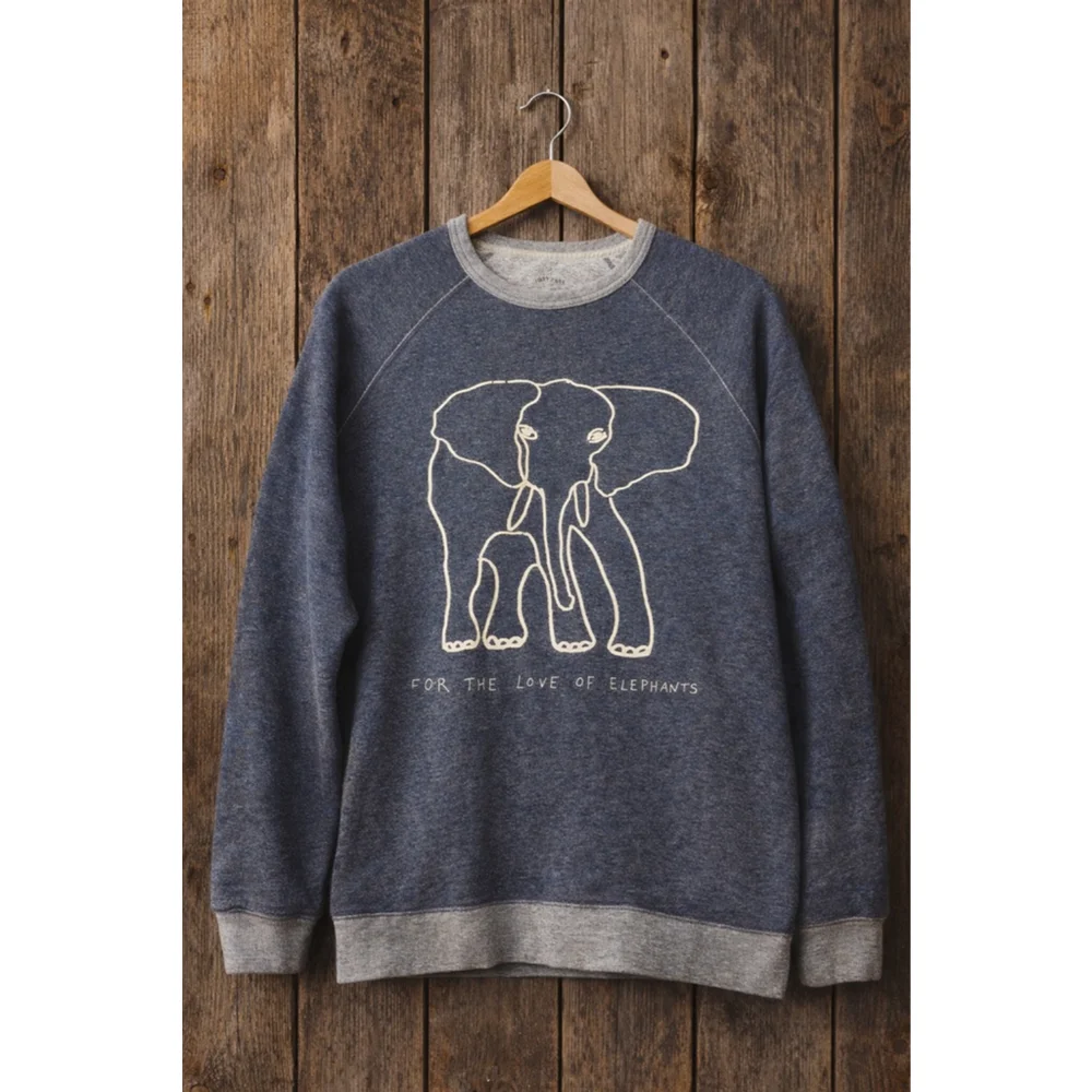 J.Crew “For the Love of Elephants” Sweatshirt • Women’s Small • Blue Graphic Cre - Picture 1 of 8